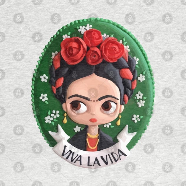 Frida Kahlo kawaii mexican painter cute flower background medallion by T-Mex